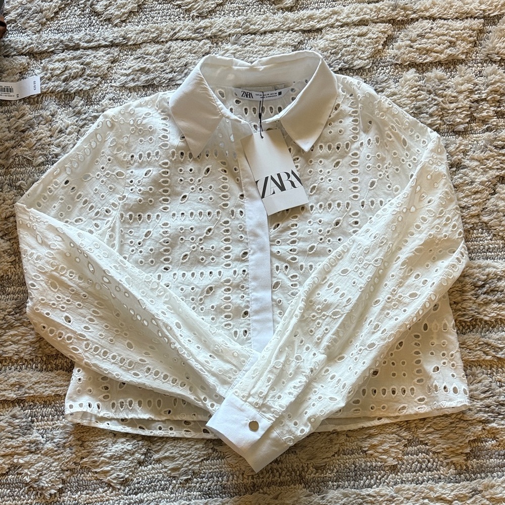 Zara Cream Eyelet Collared Blouse